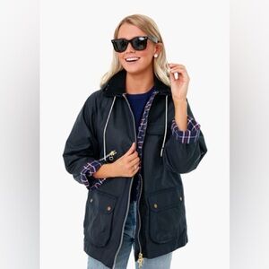 Barbour x Alexa Chung Navy Tartan Violet Wax Jacket Coat, size US 6, Like New
